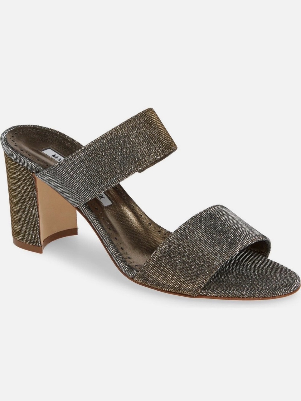 Manolo Blahnik Kalita Metallic Bronze Slide Sandal Heels
